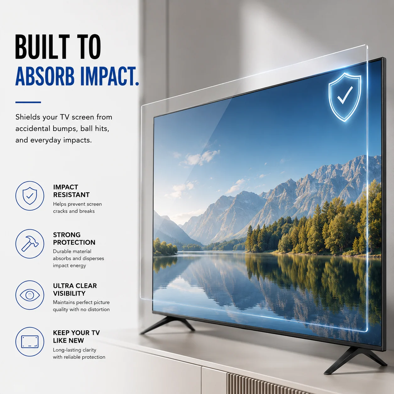 Close-up view of transparent protective panel on TV