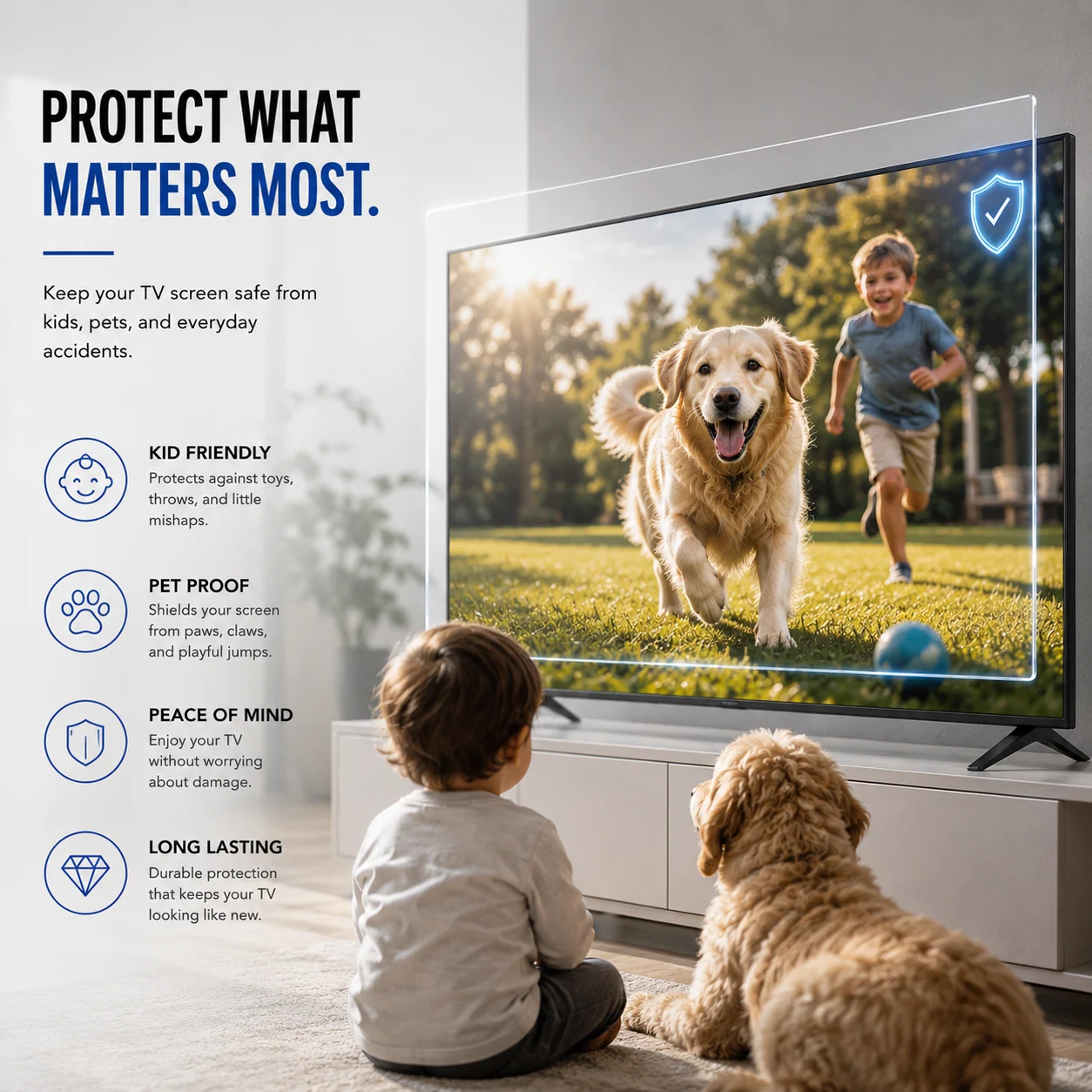 Close-up of slim transparent TV screen protector edge